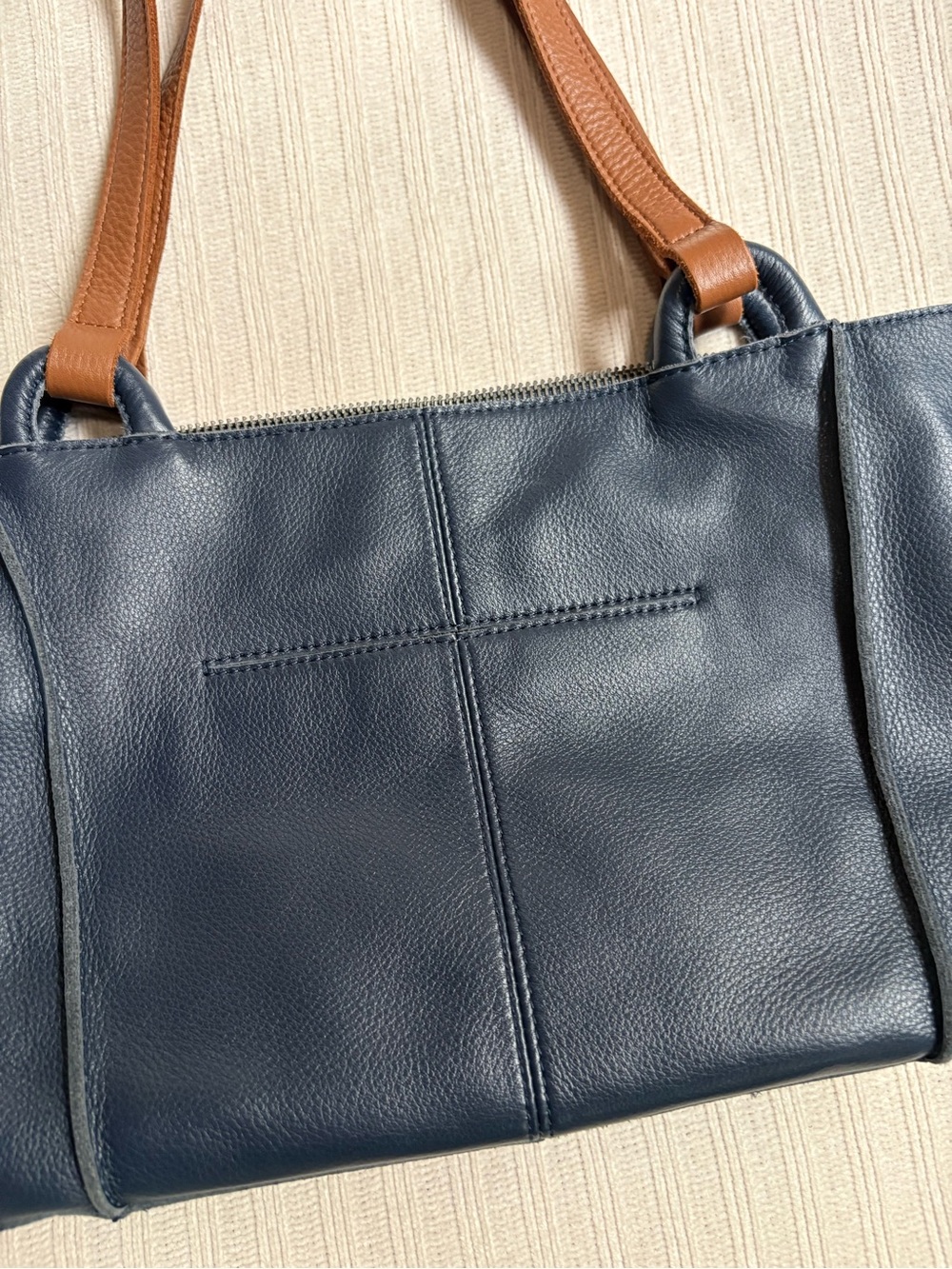The Sak Indigo Satchel Tote Bag with Brown Handles - Picture 6 of 14